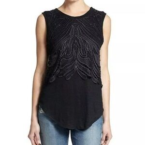 Generation Love Black Embroidered Crochet Sleeveless Top XS
